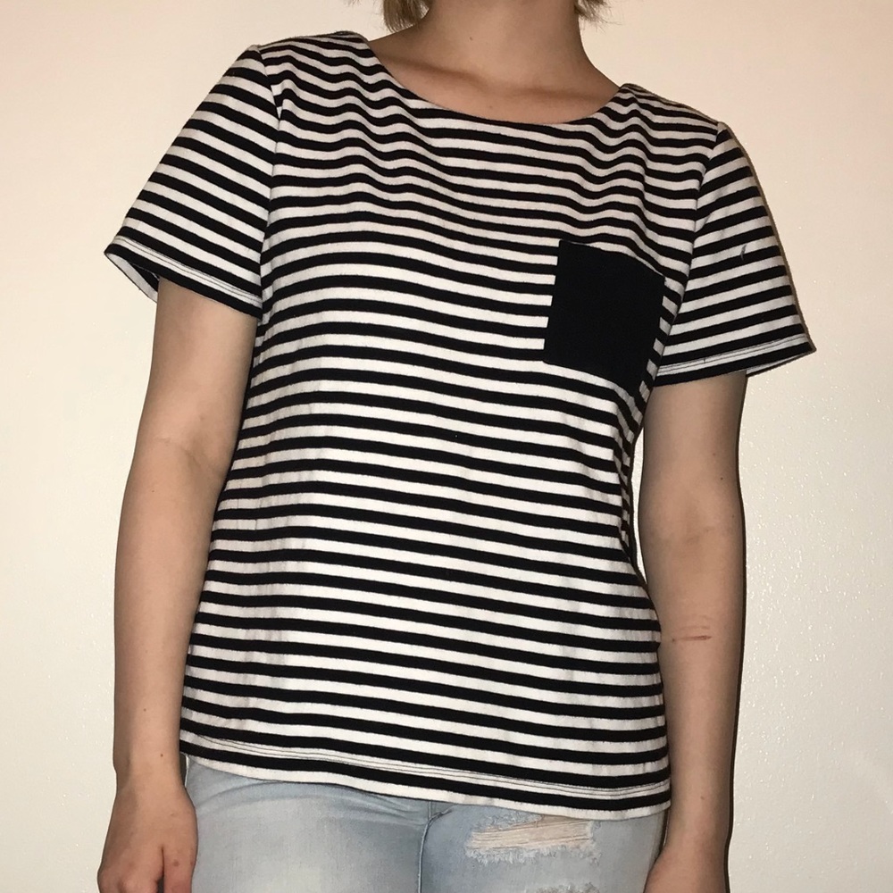 black and white stripped pocket shirt